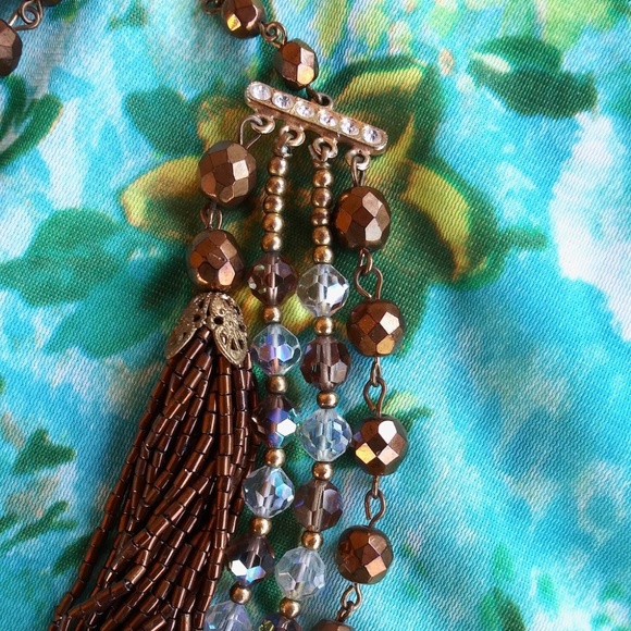 1950s Copper Crystal Multi Strand Necklace - Picture 4 of 9